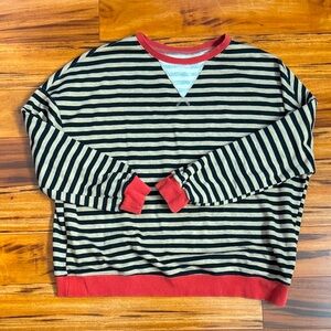 Amazon Black and Cream Striped Sweater with Red Trim